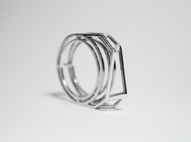 Silver Ring: 925 silver – statement, geometric in Fine Detail Polished Silver: 8 / 56.75
