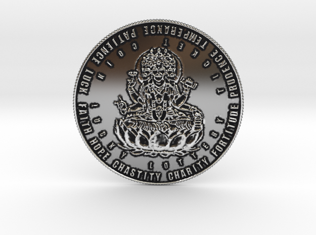 Coin of 9 Virtues Lord Brahma in Antique Silver