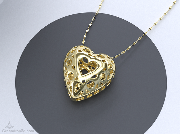 Voronoi Heart Pendant ver.2 in Rhodium Plated Brass