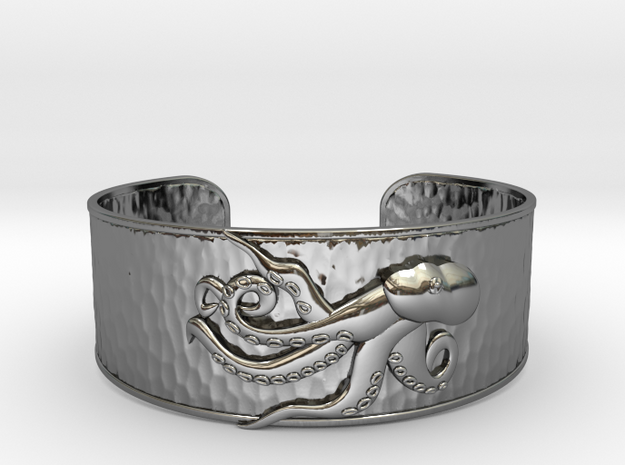 Playful Octopus Large Hammered Cuff in Fine Detail Polished Silver