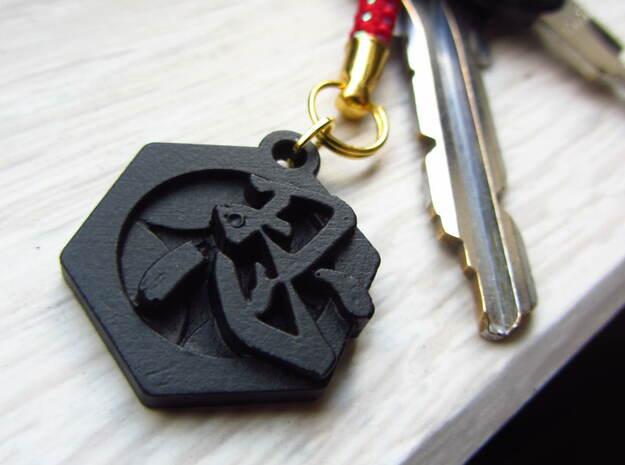 Samurai, Ninja charm, pendant, keychain type 1 in Black Natural Versatile Plastic