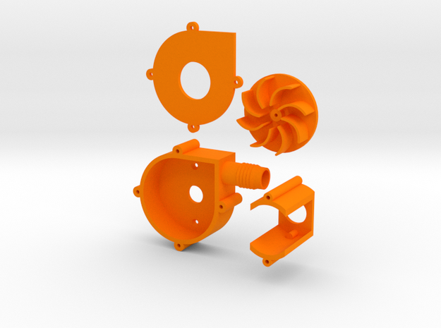 centrifuge blower/fan with output hose connector in Orange Processed Versatile Plastic