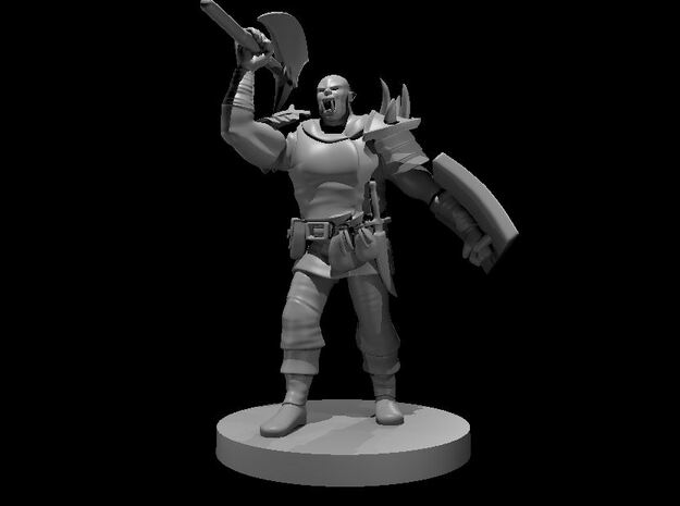 Half Orc Barbarian with Battle Axe & Tower Shield in Tan Fine Detail Plastic
