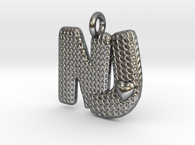 Combo Letter Pendant with Heart - 'NJ' in Polished Silver
