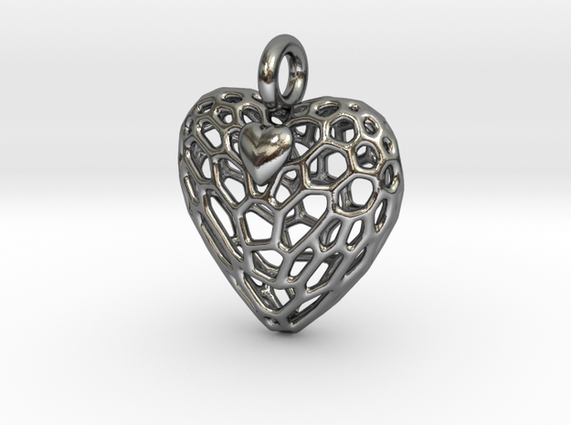Caged Heart Escaping in Polished Silver