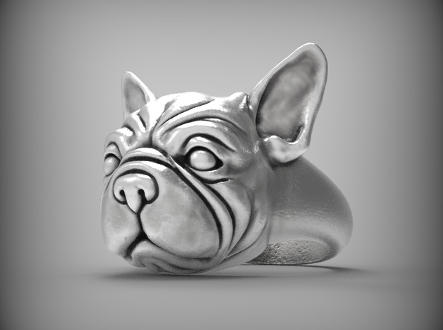 Cutest French Bulldog signet ring size 6.5 in Natural Silver