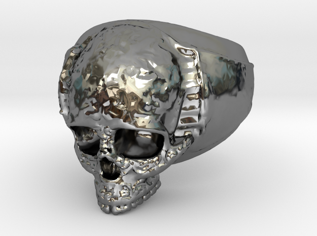 Skull Ring  in Fine Detail Polished Silver