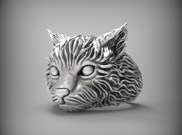 Cute and fluffy cat ring, size 6.5 in Natural Silver