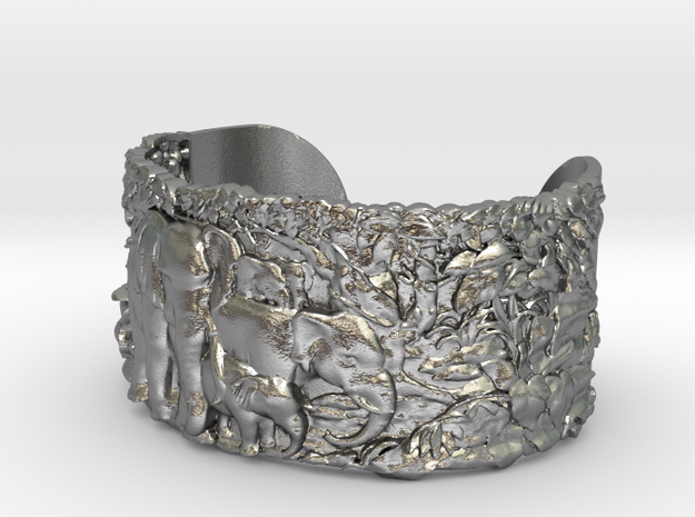 Elephants Bangle Bracelet in Natural Silver