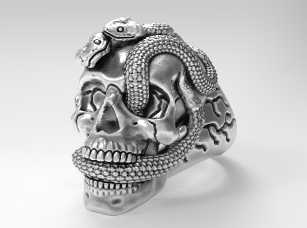 Skull & snakes ring sz 10.5 in Natural Silver