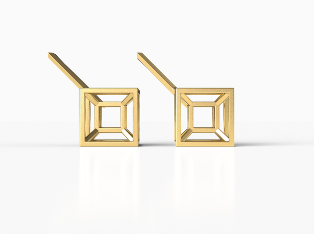 TESSERACT EARRINGS in Natural Brass