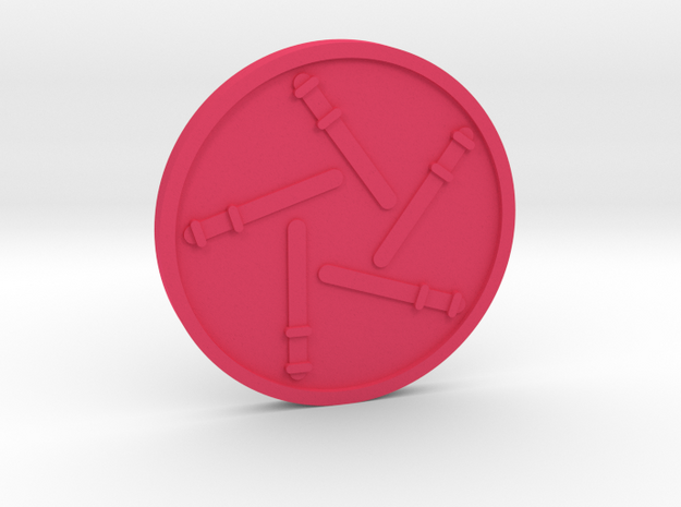 Five of Wand Coin in Pink Processed Versatile Plastic