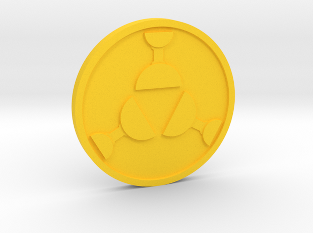 Three of Cups Coin in Yellow Processed Versatile Plastic