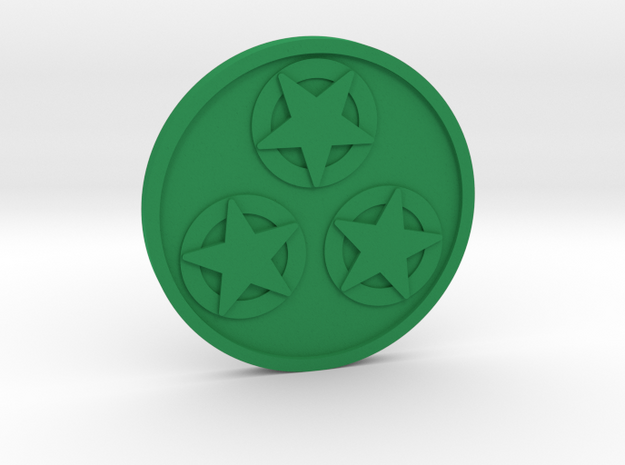 Three of Pentacles Coin in Green Processed Versatile Plastic
