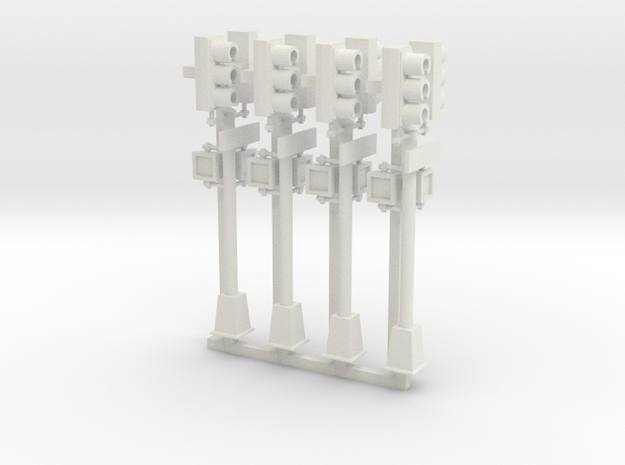 Traffic Light - NYC - HO 2 head pole x4 in White Natural Versatile Plastic: 1:87 - HO