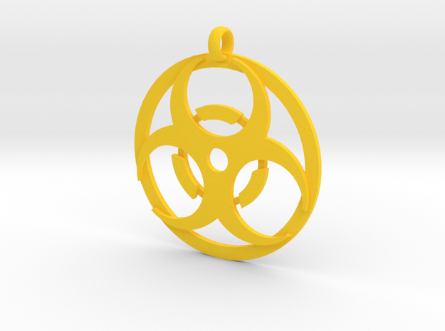 Biohazard necklace charm in Yellow Processed Versatile Plastic