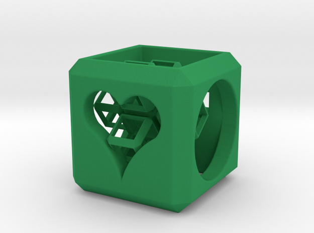 SCULPTURE Cross inside a Cube (25 mm) in Green Processed Versatile Plastic