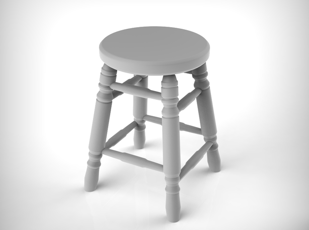 Stool 03. 1:12 Scale x2 Units in White Natural Versatile Plastic