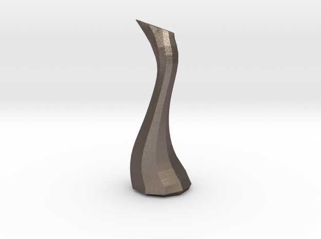 Faceted Curvy Decorative Vase in Polished Bronzed-Silver Steel