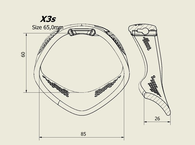 X3S Ring 65mm  in Black PA12