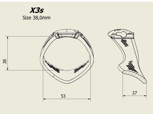 X3S Ring 38mm  in Black PA12