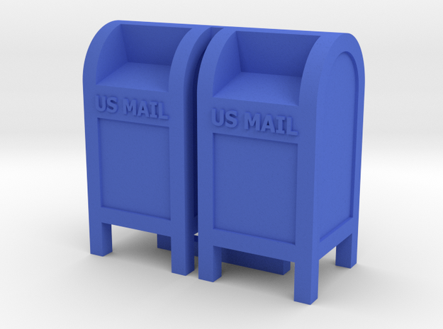 Mail Box - US Mail Qty 2 - 'O' Scale 43:1 in Blue Processed Versatile Plastic