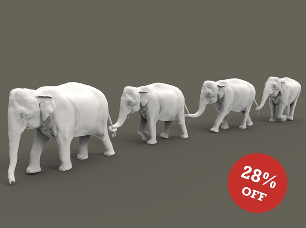 Indian Elephant Set 1:120 four different pieces in Tan Fine Detail Plastic