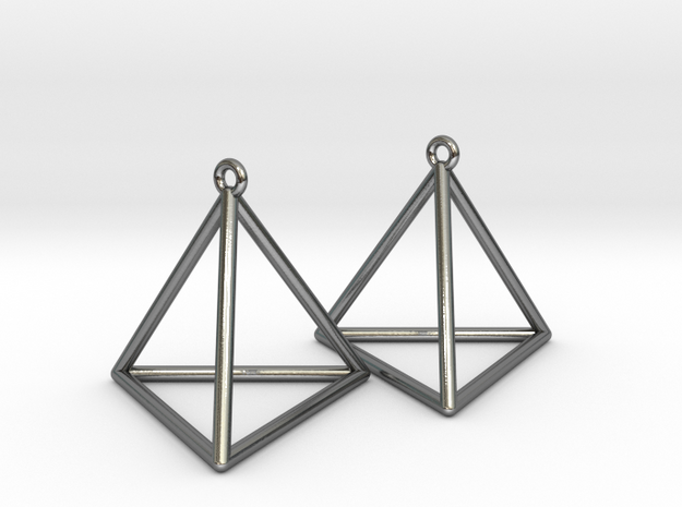 Tetrahedron Earrings in Polished Silver
