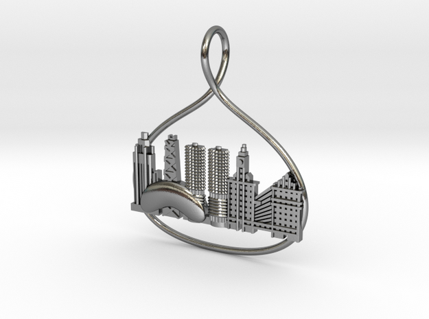 Chicago Cityscape Skyline Pendant in Polished Silver