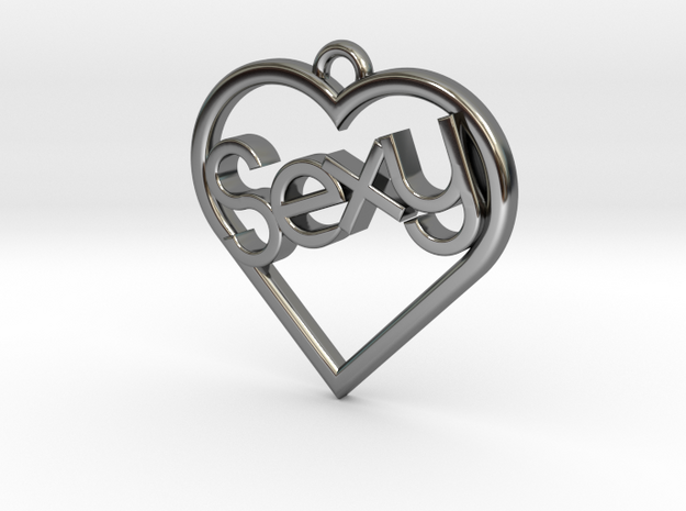 Heart "Sexy" in Fine Detail Polished Silver