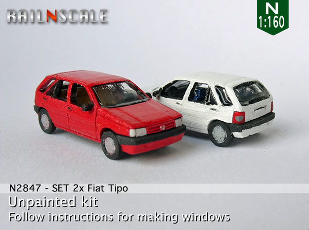 SET 2x Fiat Tipo (N 1:160) in Tan Fine Detail Plastic