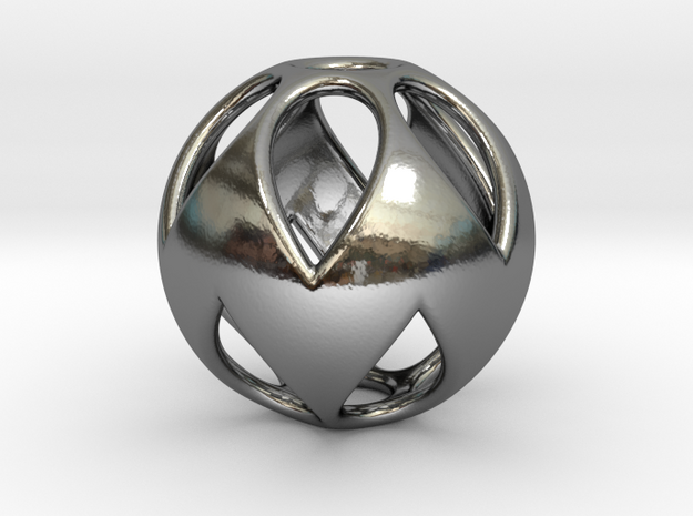 Flower Sphere Pendant in Fine Detail Polished Silver