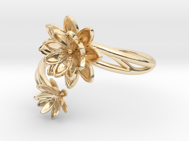 Lotus Lily Pair Ring Size 8--18.2mm in 14K Yellow Gold