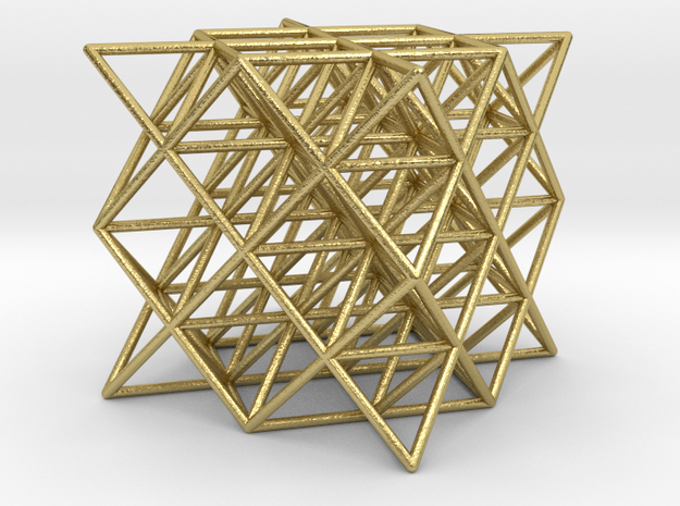 64 tetrahedrons, thin round struts, 3 cm in Natural Brass