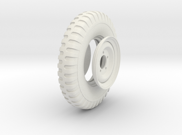 1/9 7.00 x 16" Willys Jeep tire & wheel in White Natural Versatile Plastic