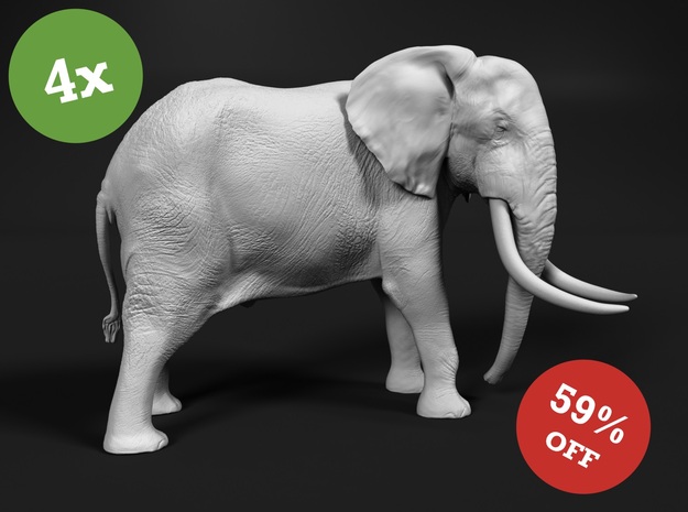 4x African Bush Elephant 1:500 Tusker Bull Dzombo in Tan Fine Detail Plastic