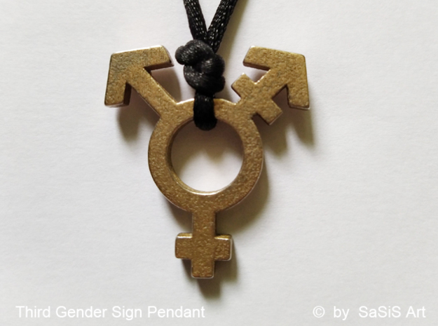 Non-Binary Pendant Third Option in Polished Bronzed-Silver Steel