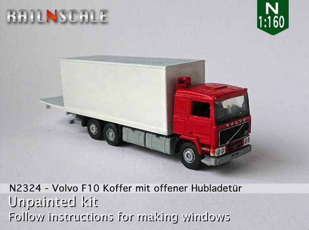 Volvo F10 Koffer mit geöffneter Hubladebühne (N) in Tan Fine Detail Plastic