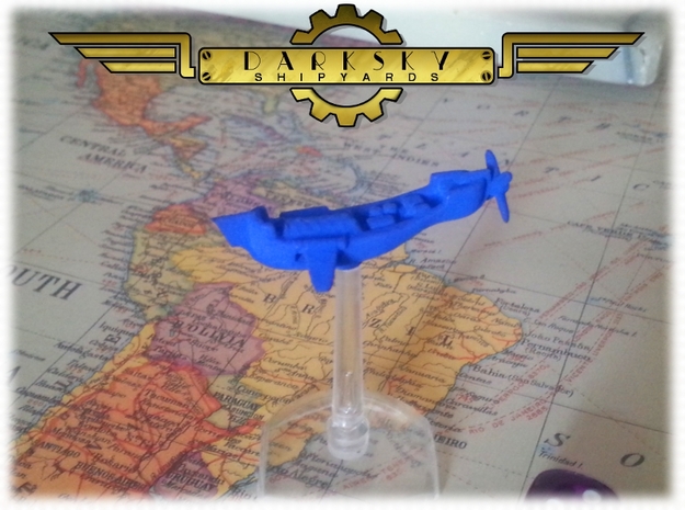 Sky Trader | Steampunk Airship Miniature. in Blue Processed Versatile Plastic