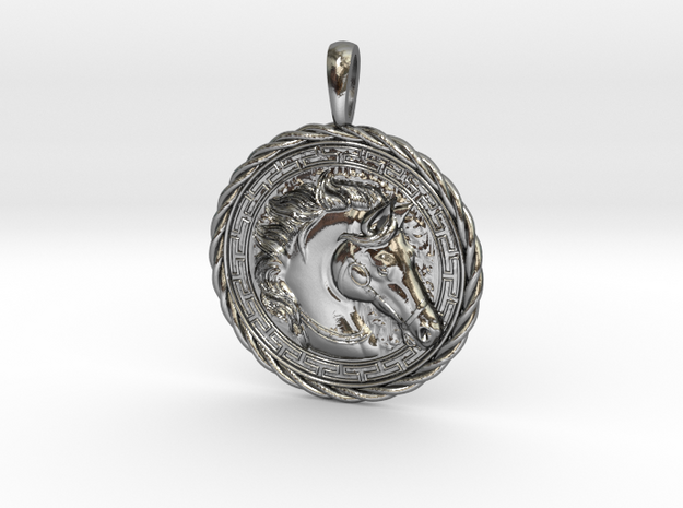 Horse Symbol Jewelry Pendant in Polished Silver