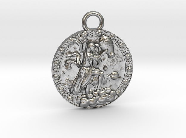 Medallon-aquarious-35mm in Natural Silver