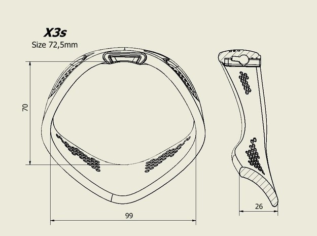 X3S Ring 72.5mm in Black PA12