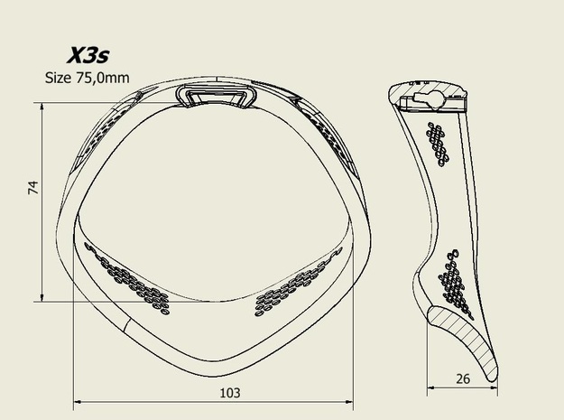 X3S Ring 75mm in Black PA12