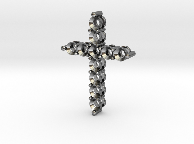 32mm Cross Pendant base with Slots for Diamonds  in Fine Detail Polished Silver