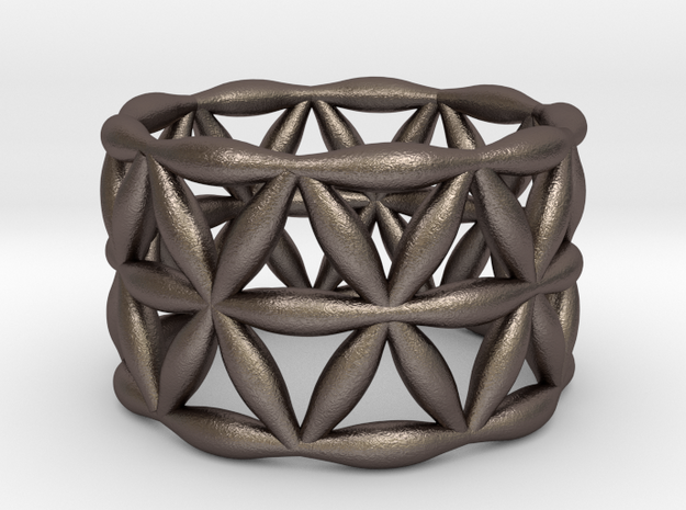 Flower of Life Ring 6 1/4  in Polished Bronzed-Silver Steel