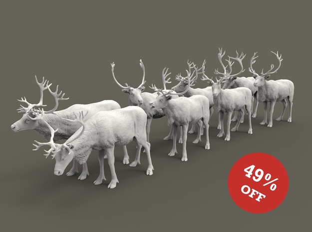 Reindeer Set 1:87 eight different pieces in Tan Fine Detail Plastic