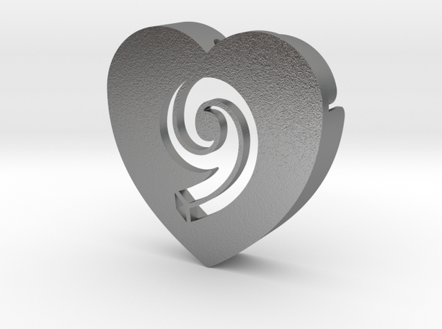 Heart shape DuoLetters print 9 in Natural Silver