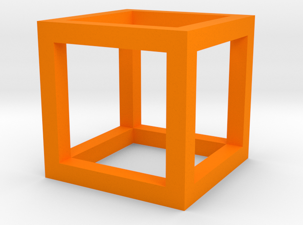 Geometric Hollow Cube in Orange Processed Versatile Plastic