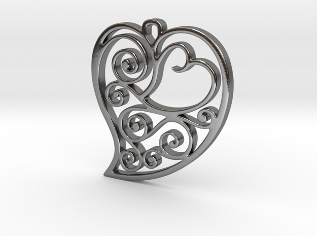 Heart pendant_2 in Polished Silver