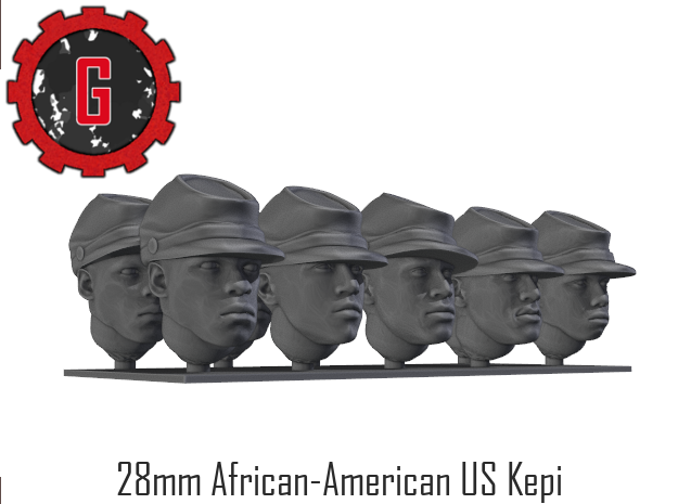 28mm Heroic Scale US Kepi, African-American heads in Tan Fine Detail Plastic: Small